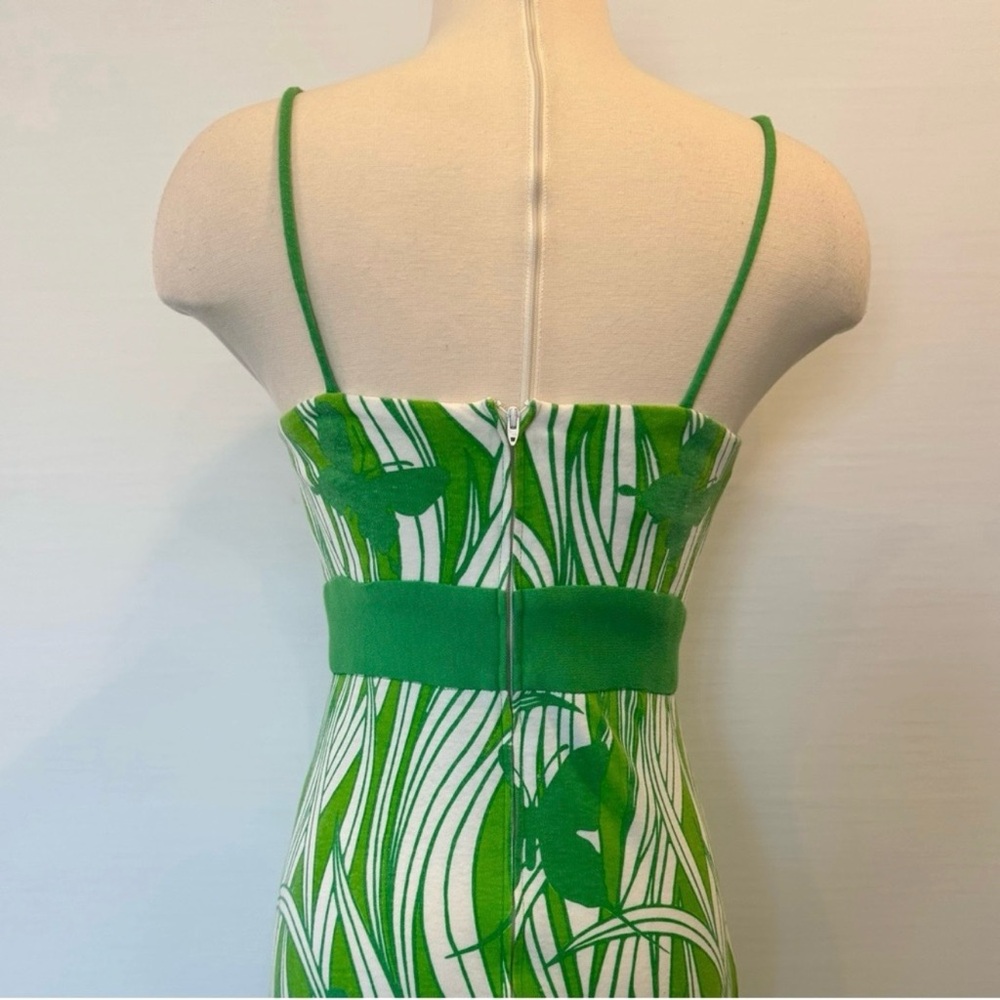 Miss Shaheen Vintage Hawaiian Butterfly Print Green Maxi Dress Column Gown 10 - Picture 11 of 12